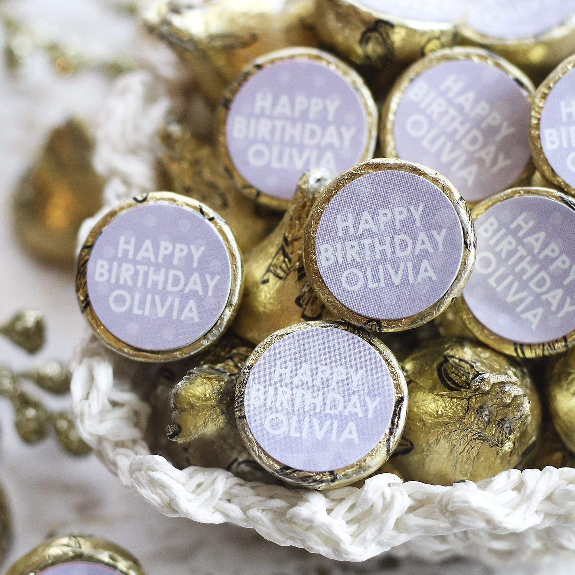 Lavender Personalized Happy Birthday Party Favor Stickers With Name - 180 Stickers